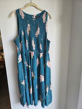 torrid Teal Floral Smocked Midi Dress